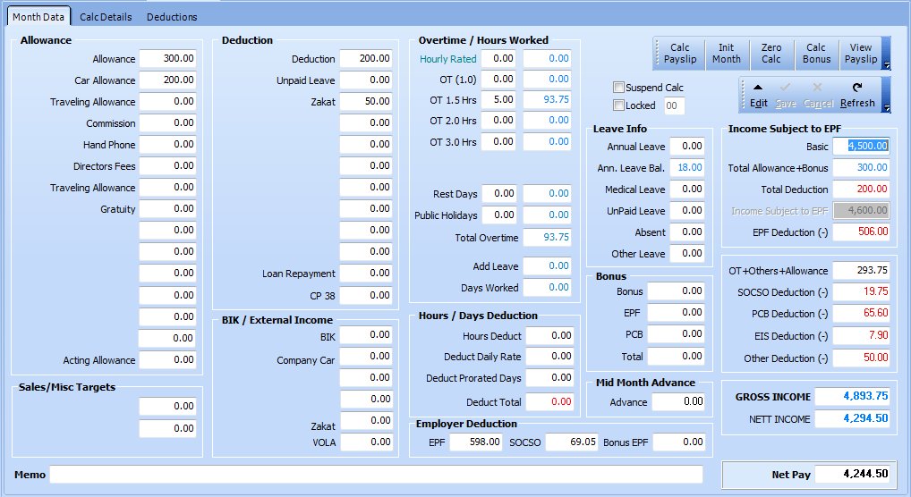 Salary calculator Monthly screen